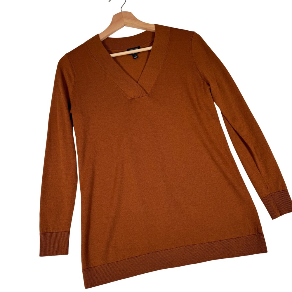 Talbots Sweater Womens P Brown Merino Wool V-Neck Long Sleeve KH5348 Excellent